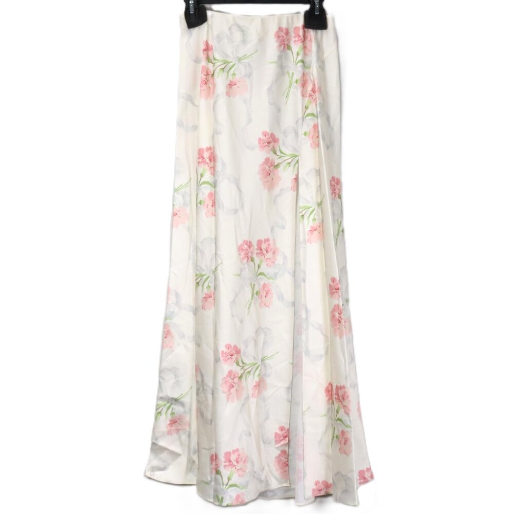 LoveShackFancy Floral Maxi Skirt in White and Pink